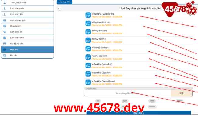 Hướng Dẫn Nạp Tiền Vào Tài Khoản 45678