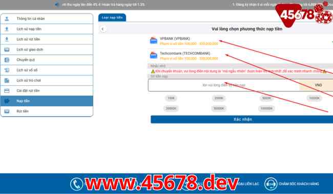 Hướng Dẫn Nạp Tiền Vào Tài Khoản 45678